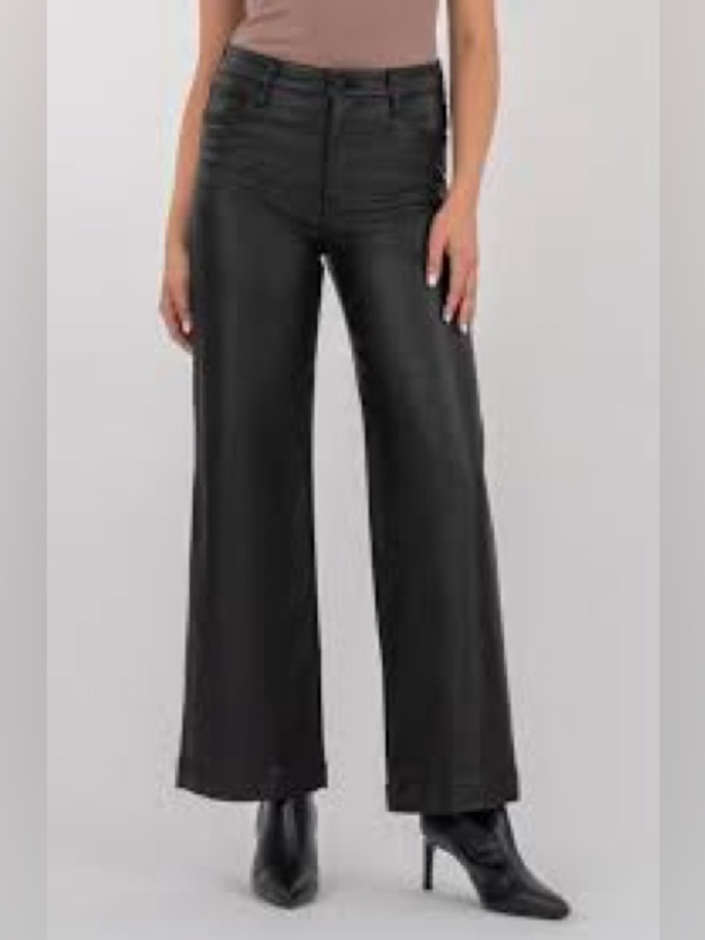 KUT FROM THE KLOTH Meg FAB AB Wide Leg Vegan Leather Raw Hem Black Pants